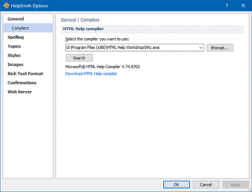 Linking the HHC.exe compiler with HelpSmith