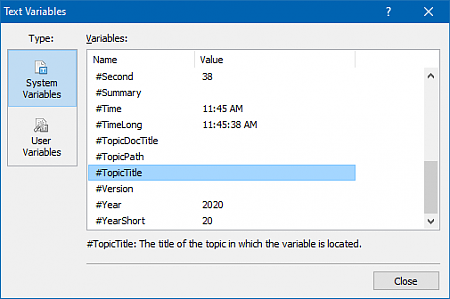 Viewing Variables of a Help Project