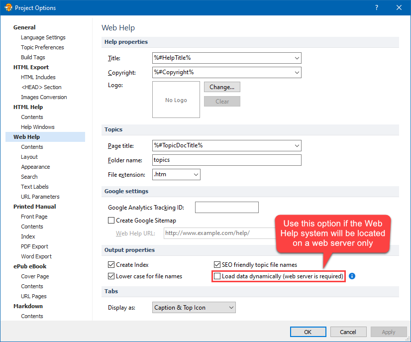 Using the Dynamic Data Loading Option