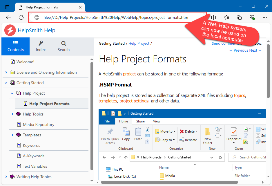 A Web Help System Working on the Local Computer