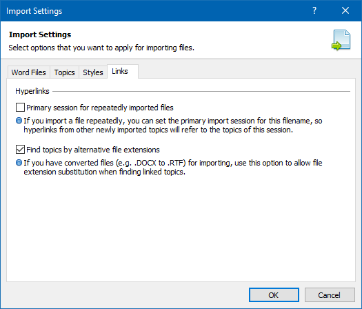 New Options for Importing Links