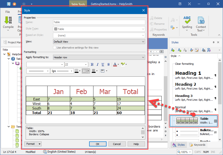 Editing Settings of a Table Style